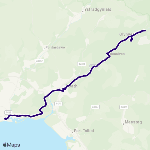 First South & West Wales Swansea Bus Sta Stand E - Pontwalby Bridge map