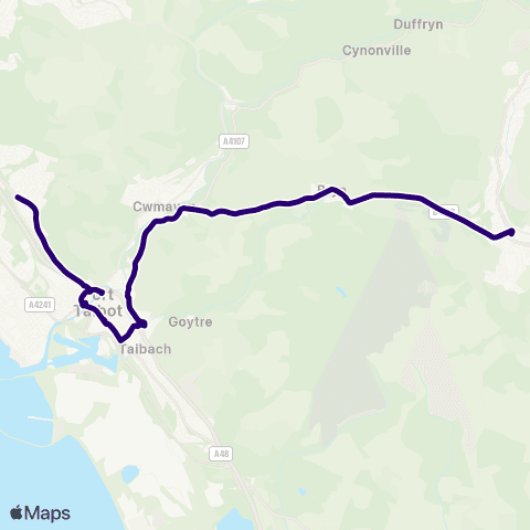 First South & West Wales Maesteg Bus Sta Stand 3 - Sunnycroft Roundabout map