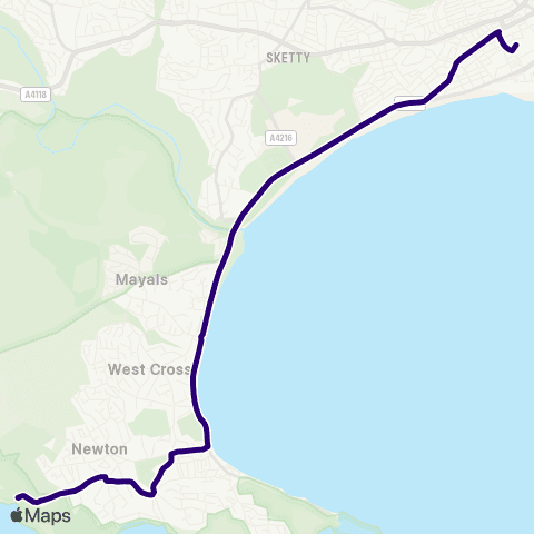 First South & West Wales Swansea Bus Sta Stand W - Caswell Bay Terminus map
