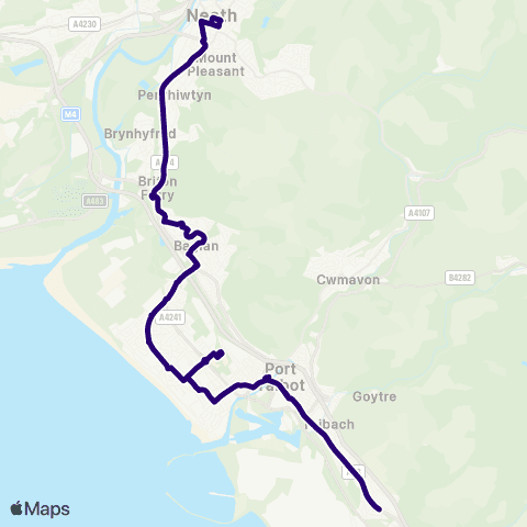 First South & West Wales Neath Bus Sta Stand 10 - Tollgate Park map
