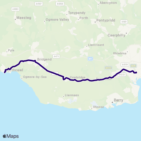 First South & West Wales Porthcawl Metrolink 4 - Cardiff Bus Interchange Bay 2 map