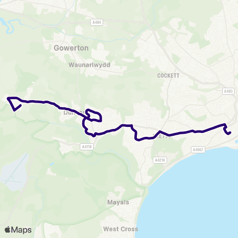 First South & West Wales Swansea Bus Sta Stand R - Heol Brython map