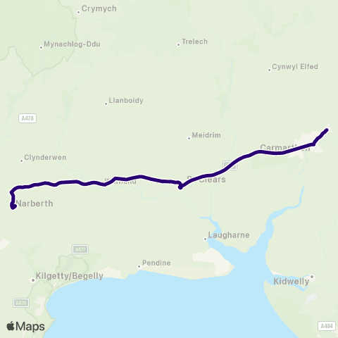 First South & West Wales Moorfield Rd (W) - Haverfordwest Bus Sta Stand 3 map