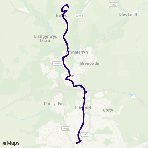 First South & West Wales Bridgend Bus Sta Stand 4 - Heol Glannant map
