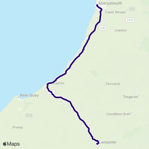 First South & West Wales Aberystwyth Bus Sta Stand 7 - Synod Inn map