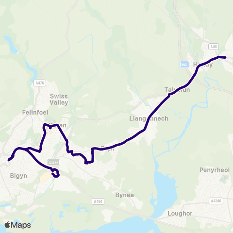 First South & West Wales Pontardulais Bus Sta Stand 1 - Parc Trostre map