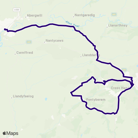 First South & West Wales Cross Hands Library - Carmarthen Bus Sta Stand 5 map