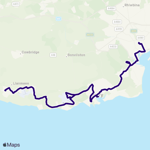 First South & West Wales Cardiff Bus Interchange Bay 1 - Llantwit Major Interchange map