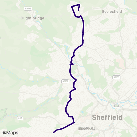 First South Yorkshire Fulwood Rd / Ranmoor Pk Rd - Penistone Rd / Norfolk Hill map
