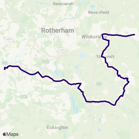 First South Yorkshire Sheffield Interchange / C6 - Dinnington Interchange / A3 map