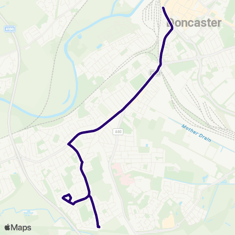 First South Yorkshire Alverley Ln / Springwell Ln - Doncaster Frenchgate Interchange / B2 map