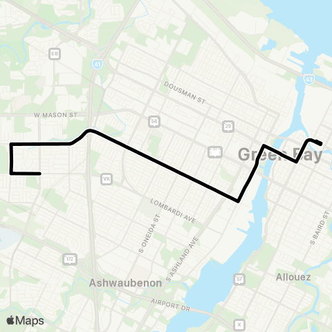Green Bay Metro Limited Service map