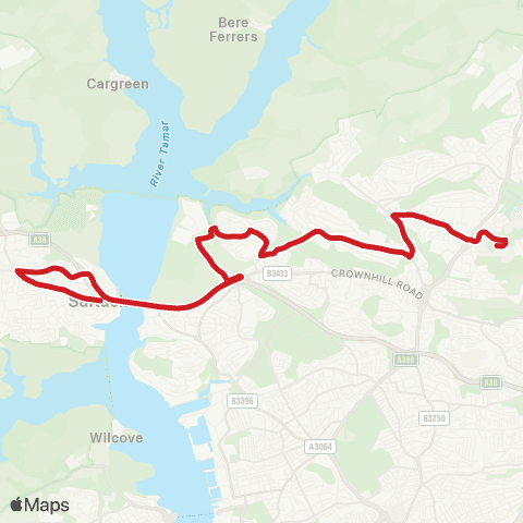 Go Cornwall Bus Derriford Hospital - Fore Street Bottom map