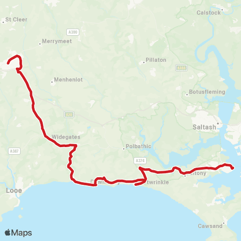 Go Cornwall Bus Lloyds Bank - Torpoint Ferry map