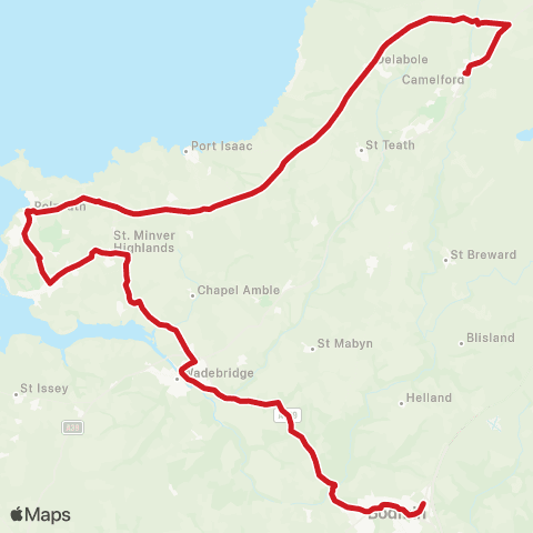 Go Cornwall Bus Smugglers - Bus Park Sir James Smith Sch map