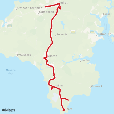 Go Cornwall Bus Barncoose Hospital - The Green map