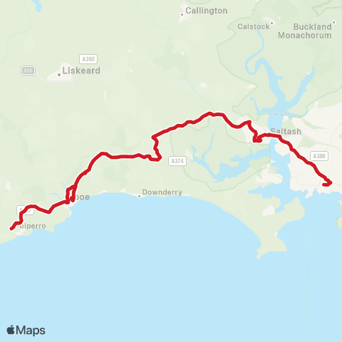 Go Cornwall Bus Royal Parade - Crumplehorn map