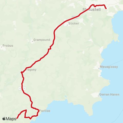 Go Cornwall Bus Asda - Pendower Road map