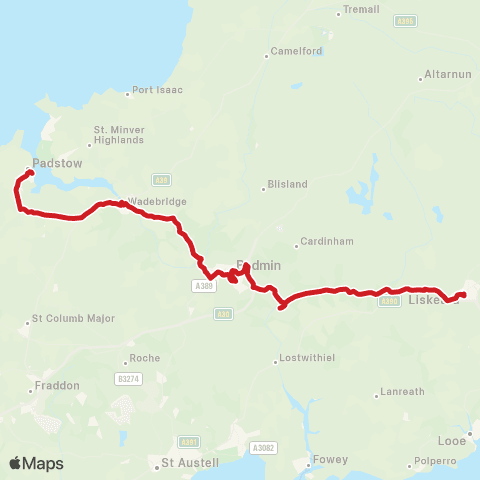 Go Cornwall Bus Wadebridge Sch Bodieve Rd Ent - Padstow Bus Terminus map