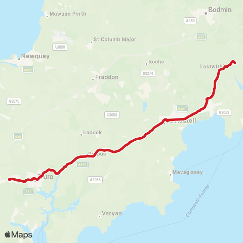 Go Cornwall Bus Truro College Main Entrance - Cott Road map