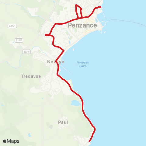 Go Cornwall Bus The Parade - Humphry Davy School map