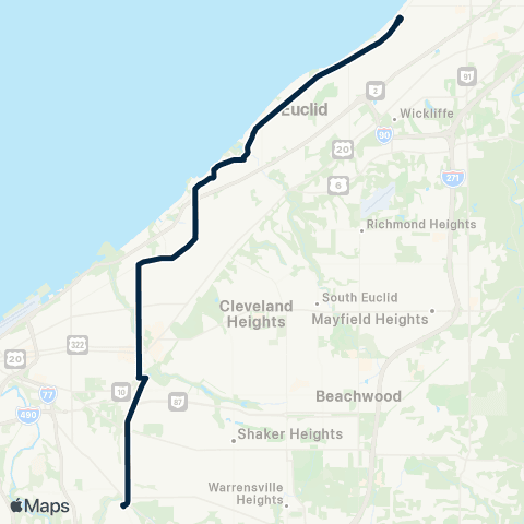 GCRTA East 105–Lakeshore map