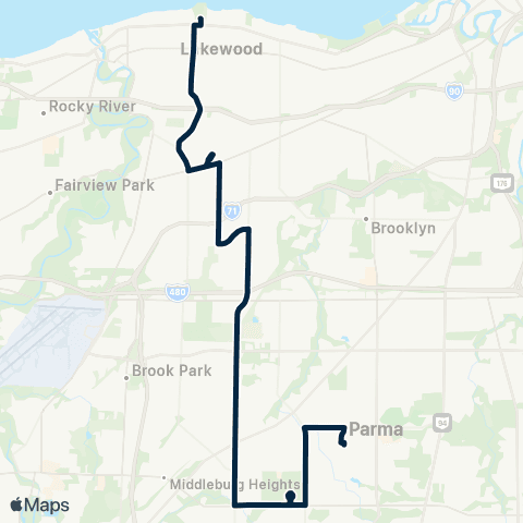 GCRTA Warren–West 130 map