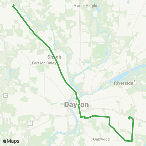 Greater Dayton RTA N Main St - Shiloh - Dtwn - Watervliet map
