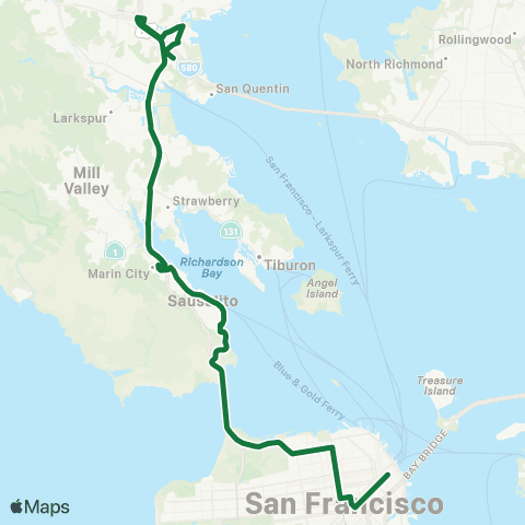 Golden Gate Transit San Rafael - San Francisco map