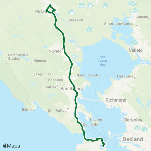 Golden Gate Transit Petaluma - San Francisco map