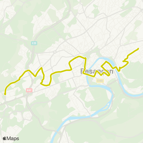 Ginko CHU Minjoz ↔ Chaffanjon map