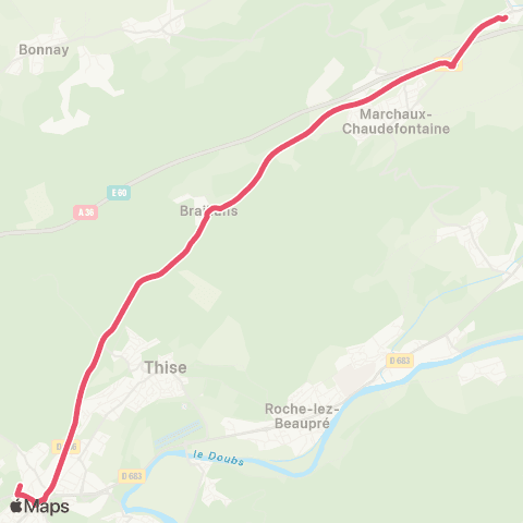 Ginko Chaudefontaine ↔ Collège Proudhon map