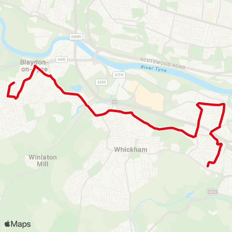 Go North East Knightside Gardens-Whickham Hwy - Back Ln-Sch map