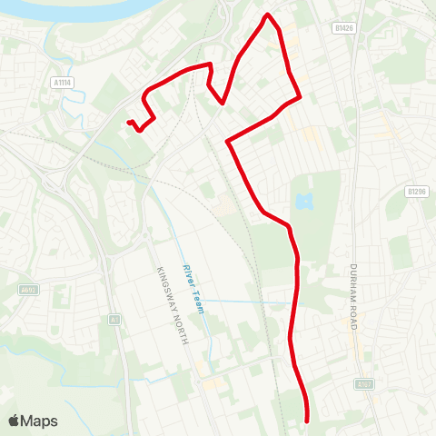 Go North East Saltwell Rd S-Chowdene Pk - Bolam St-Turning Circle map