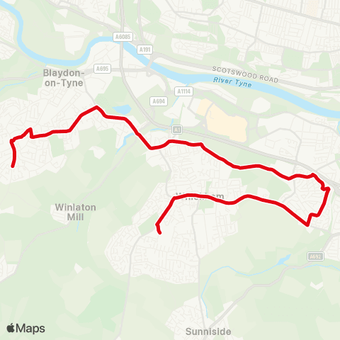 Go North East Whickham School - Scotland Head-Park Ln map