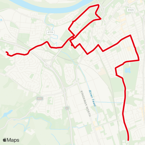 Go North East Kingsmeadow Community Sch - Saltwell Pk map