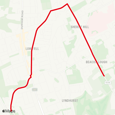 Go North East Saltwell Rd S-Chowdene Bank - Cardinal Hume Catholic Sch map