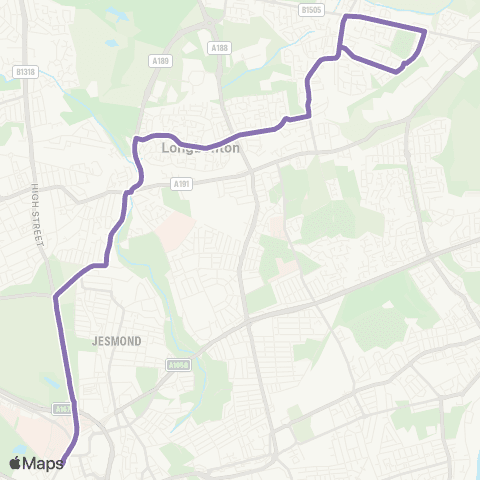 Go North East Haymarket Bus Sta - Meadway-Mead Crescent map