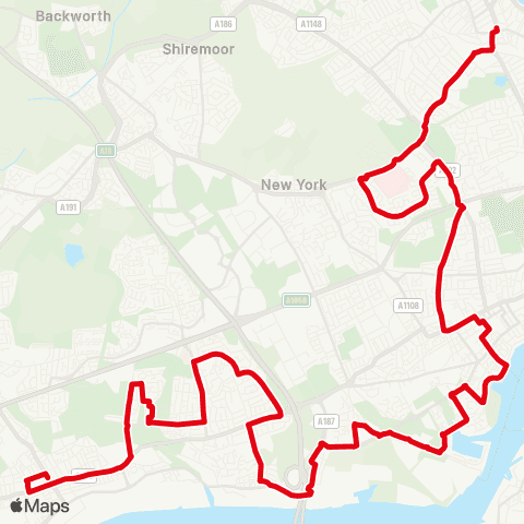 Go North East Sta Rd / Town Ctr - Park Av / Whitley Rd map