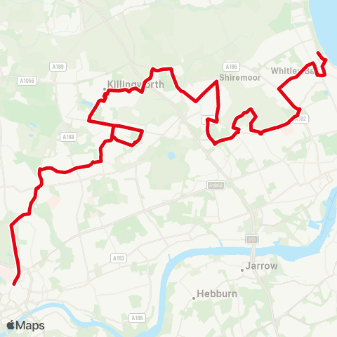 Go North East Haymarket Bus Sta - The Links / Eastbourne Gardens map