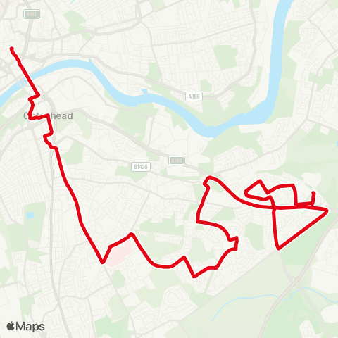 Go North East Wardley Lane - Monument Market Street map