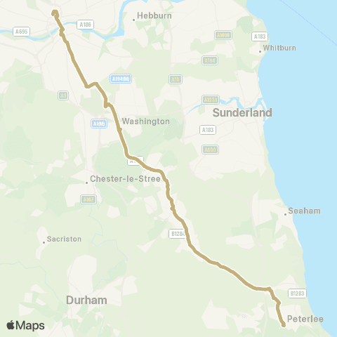 Go North East Eldon Square Bus Sta - Peterlee Bus Sta Stand D map