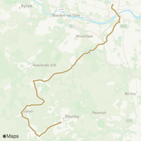 Go North East Eldon Square Bus Sta - Stanley Bus Sta Stand J map