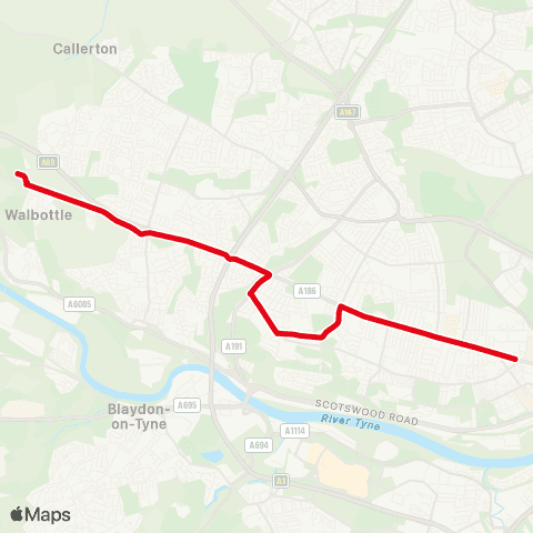 Go North East Walbottle Academy - Westgate Rd-Gloucester Rd map