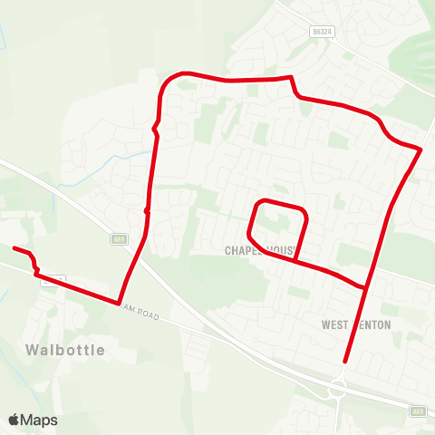 Go North East Walbottle Academy - Lemington Road Ends map