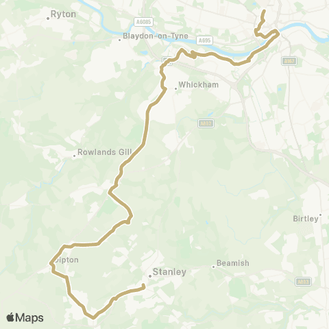 Go North East Stanley Bus Sta Stand B - Eldon Square Bus Sta map