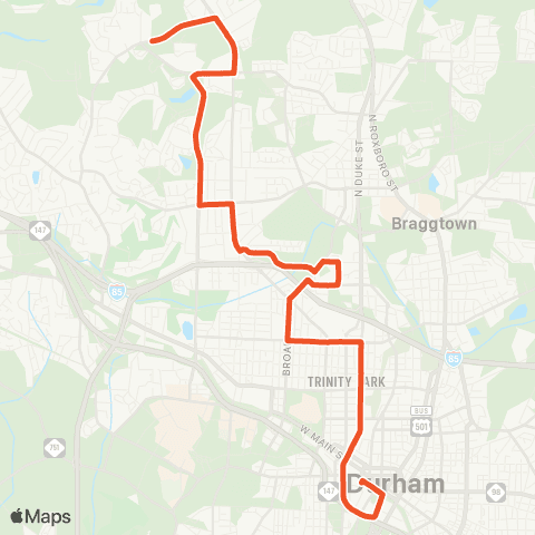 GoDurham Guess Rd - Horton Rd - Riverside HS map