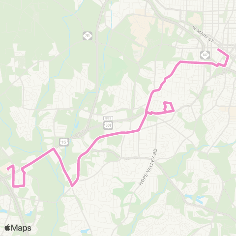 GoDurham Chapl Hill Rd – S. Square – New Hope map