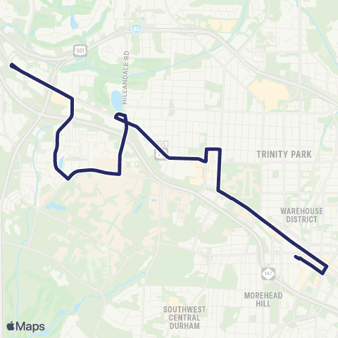 GoDurham W. Main – Duke / VA – Hillsborough map