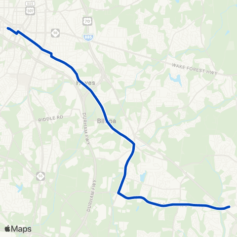GoDurham E. Main St – Angier Ave – Brier Creek map